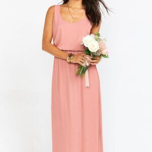 Show Me Your Mumu Kendall V-Neck Maxi Dress in Rustic Mauve Crisp Chiffon NWT